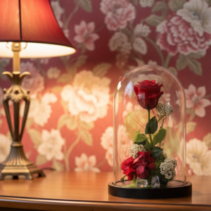 Urna de cristal con rosa eterna