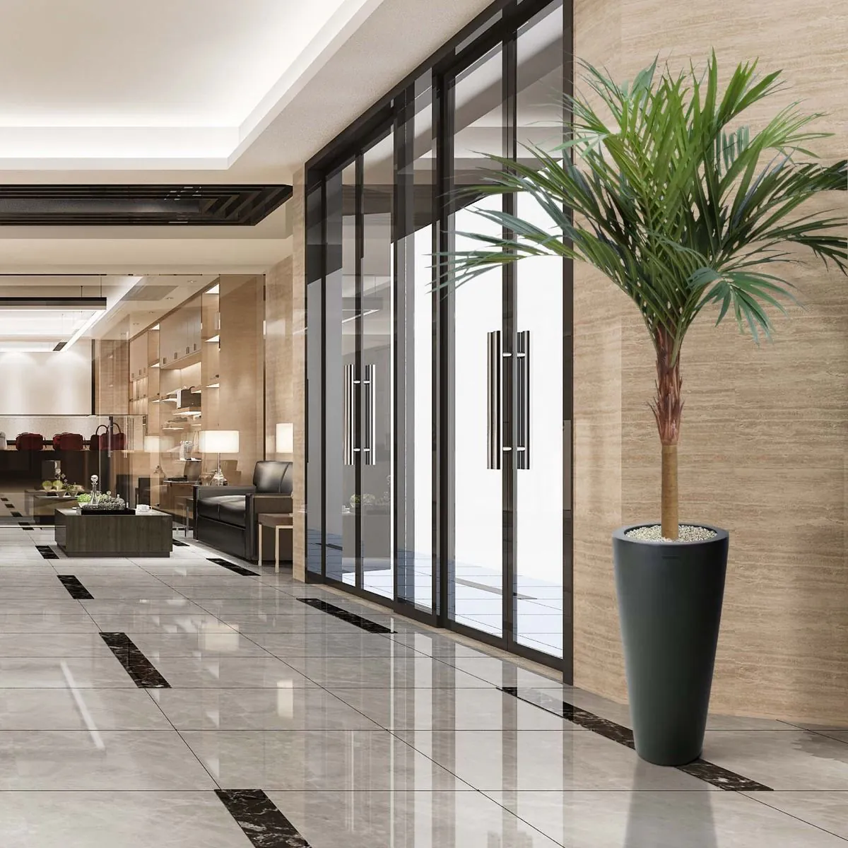 Palmera artificial Majesty de 225 cm con tronco amarillo - Imagen 3