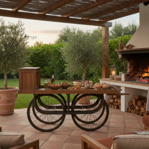 carro expositor botellero de madera marrón