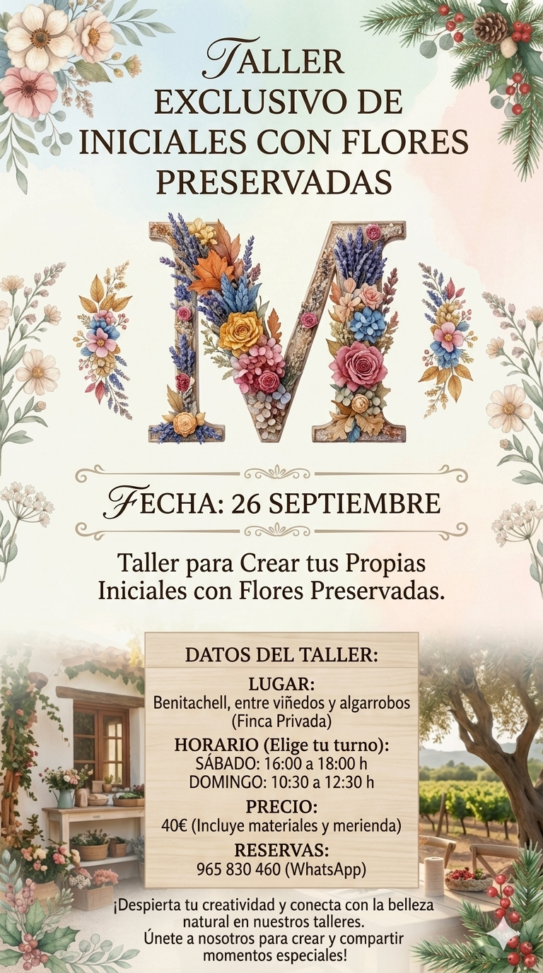 Taller iniciales con flores preservadas