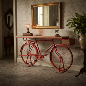 RECIBIDOR BICICLETA ROJO DE MADERA Y METAL