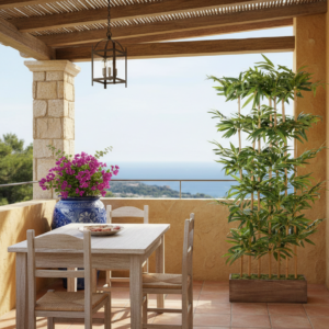 Bamboo artificial en maceta de madera